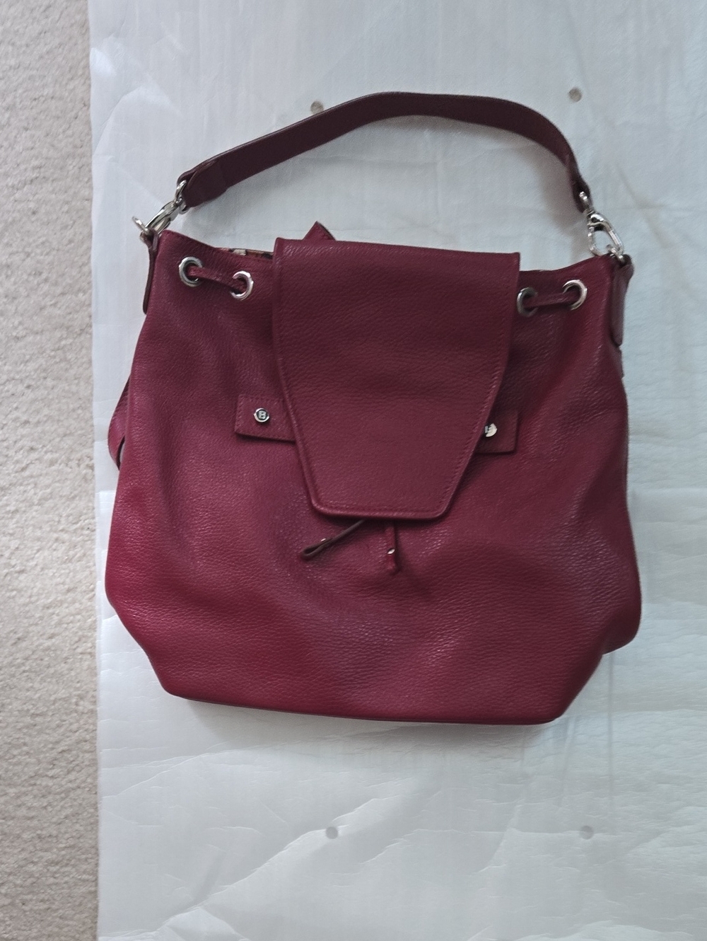 Brooks Brothers Burgundy Leather Drawstring Shoulder Bag